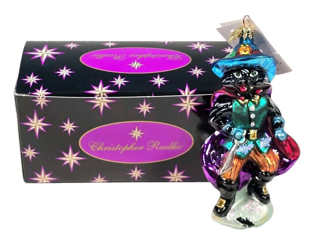 Rare Christopher Radko CAPTAIN MIDNIGHT Black Cat Puss In Boots Pirate Ornament